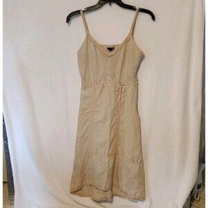 H&M Women's Sz 8 Cream Linen Blend Dress Embroidered Crocheted Cottagecore